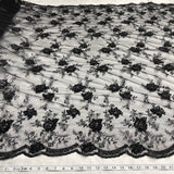 Beaded Lace Fabric Embroidered On 100 Percent Polyester Net Mesh - Black, 52" Width (1 Yard)