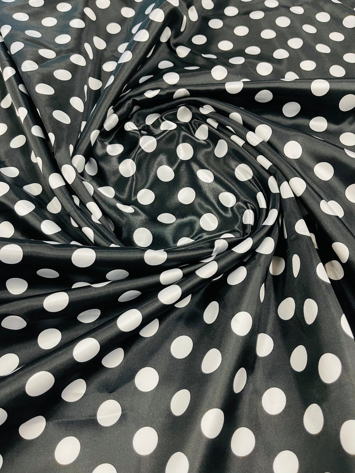 Polka Dot Satin 100 Percent Polyester Charmeuse Fabric - White Polka Dot On Red, 58" Width (1 Yard)