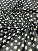 Polka Dot Satin 100 Percent Polyester Charmeuse Fabric - White Polka Dot On Red, 58" Width (1 Yard)