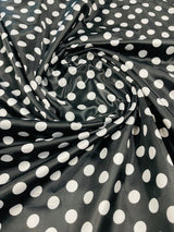 Polka Dot Satin 100 Percent Polyester Charmeuse Fabric - White Polka Dot On Red, 58" Width (1 Yard)