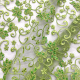 1 Yard Silver Beaded and Corded Bridal Fabric Lace Embroidered on Polyester Net Mesh for Wedding and Evening Gowns – 54"