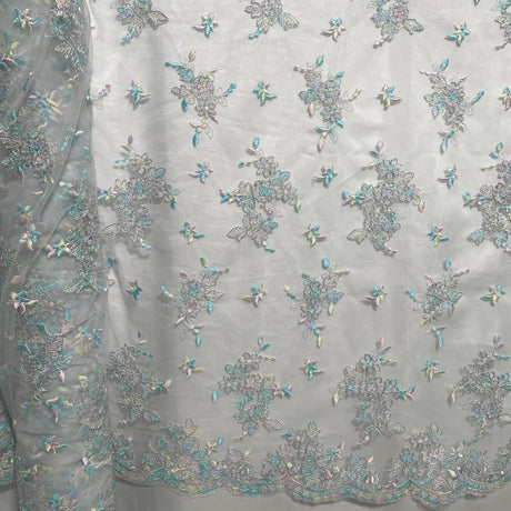 Corded Bridal Lace Fabric on Polyester Net Mesh