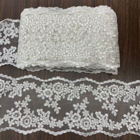 Corded Lace Trim 6" Double-Sided Embroidered Mesh