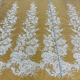 1 Yard Exquisite Beaded Lace Fabric Embroidered on 100% Polyester Net Mesh White