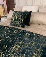 Golden Silver Metallic Faux Fur Blanket/Coverlet/Quilt Fabric - White Scattered Gold Foil, Cal King/Eastern King 104" X 93" (1 Piece)