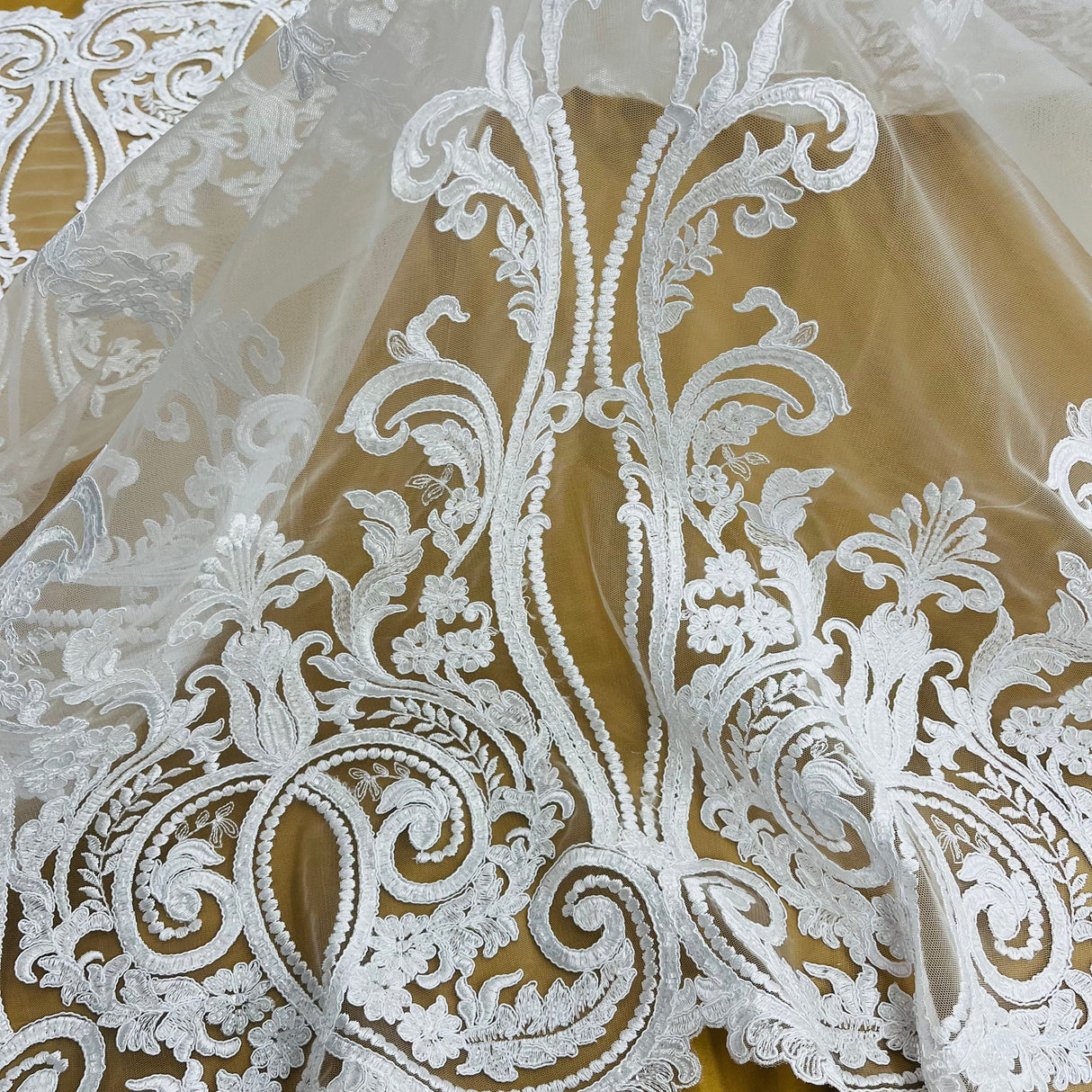 Beaded Corded Bridal Lace Fabric