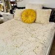 Golden Silver Metallic Faux Fur Blanket/Coverlet/Quilt Fabric - White Scattered Gold Foil, Cal King/Eastern King 104" X 93" (1 Piece)