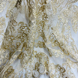 1 Yard Corded Bridal Lace Fabric Embroidered on 100 Percent Polyester Net Mesh 53 Inch Width
