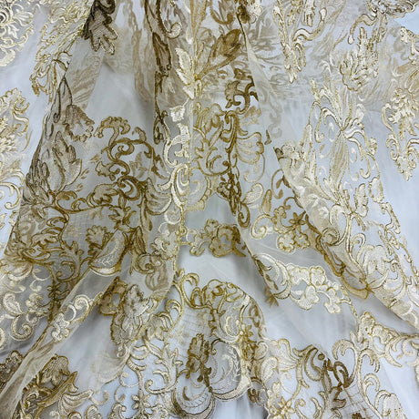 1 Yard Corded Bridal Lace Fabric Embroidered on 100 Percent Polyester Net Mesh 53 Inch Width