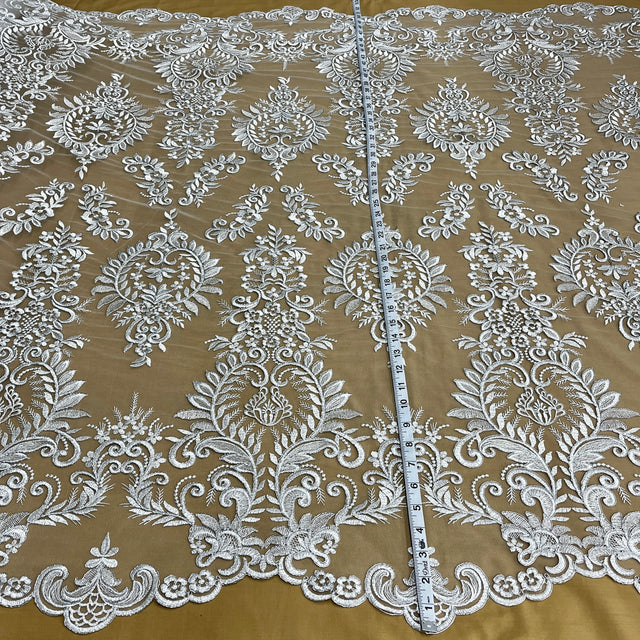 Corded Bridal Lace Fabric on Polyester Net Mesh