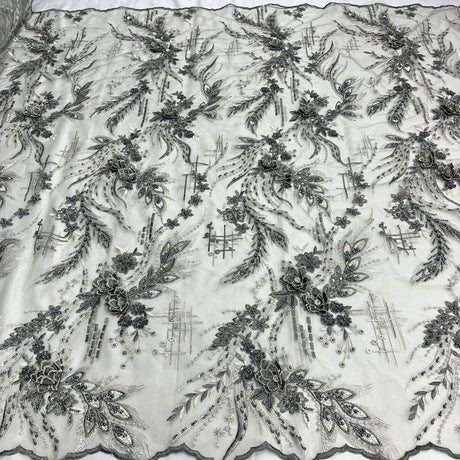 Beaded 3D Floral Lace Fabric
