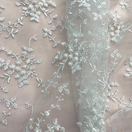 Beaded Lace Fabric on Polyester Net Mesh