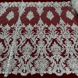 Corded Bridal Lace Polyester Fabric - Embroidered Floral Design, 52" Width (1 Yard)