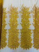 New Vegas Heavy Beaded Feather Design Embroidery Mesh Fabric - Beaded Feather Design, 11" Width, 50" Length (1 Panel)