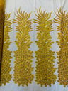 New Vegas Heavy Beaded Feather Design Embroidery Mesh Fabric - Beaded Feather Design, 11" Width, 50" Length (1 Panel)