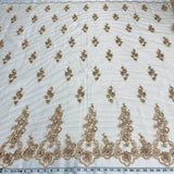 1 Yard Beaded Corded Bridal Lace Fabric Embroidered on Polyester Net Mesh 52 Inch Width