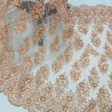 Beaded Lace Fabric Embroidered On 100 Percent Polyester Net Mesh - Red, Champagne, Blush, Coral, Peach, 50" Width (1 Yard)
