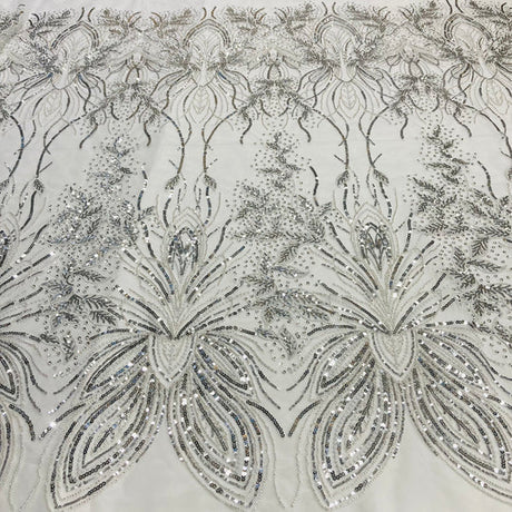 1 Yard Exquisite Beaded Lace Fabric Embroidered on 100% Polyester Net Mesh