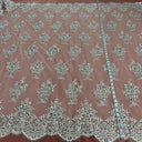1 yarda de encaje exquisito con cuentas y cordones bordado sobre malla de poliéster