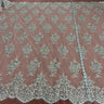 1 Yard Exquisite Beaded and Corded Lace Fabric Embroidered on Polyester Net Mesh