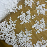 1 Yard Ivory Corded Bridal Lace Fabric Embroidered on Polyester Net Mesh 51 Inch Width