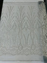 Heavy Beaded Damask Lace Polyester Fabric - Embroidered Beaded Mesh Lace, Double Scallop, 54" Width (1 Yard)