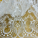 1 Yard Beaded Lace Fabric Embroidered on 100% Polyester Net Mesh