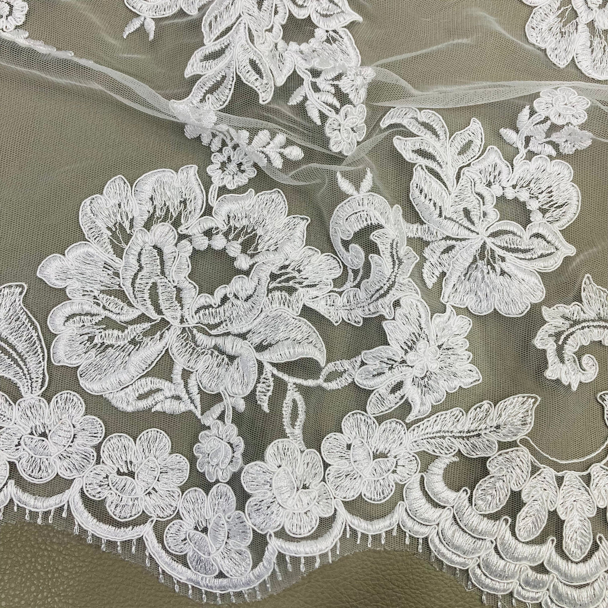 Floral Lace Trimming Corded Embroidered 17.5" Wide