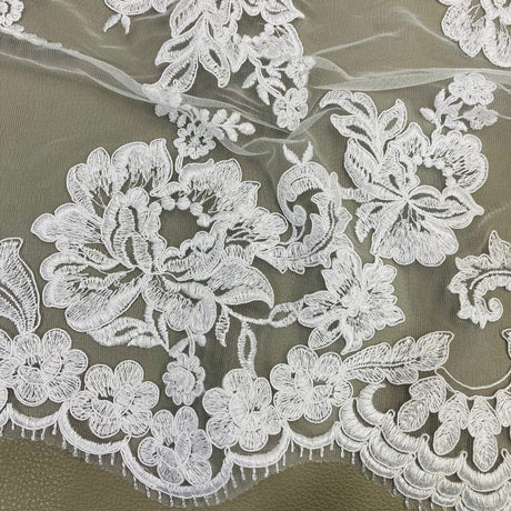 Floral Lace Trimming Corded Embroidered 17.5" Wide