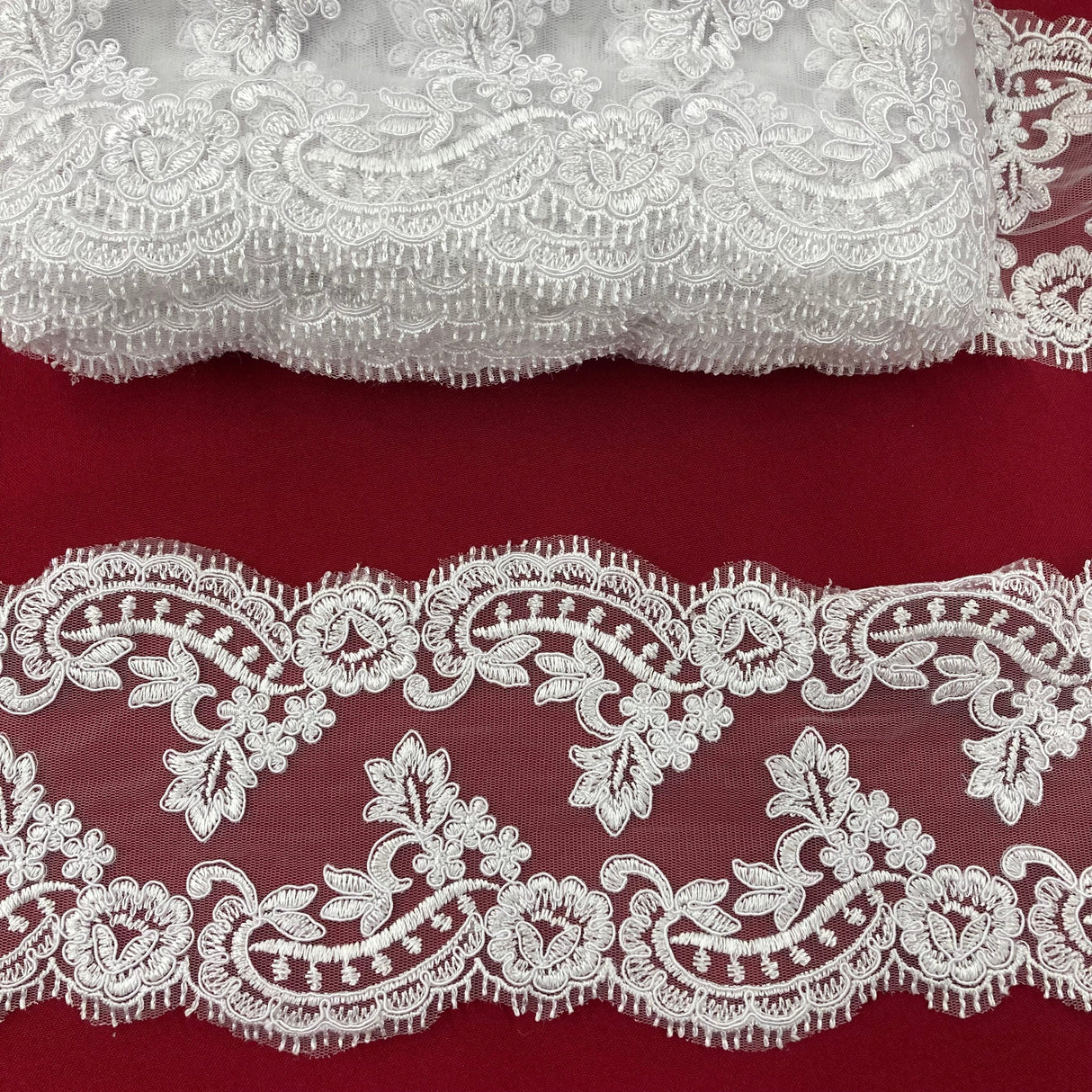 Corded Lace Trim 5" Embroidered Net Mesh