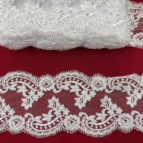 Corded Lace Trim 5" Embroidered Net Mesh