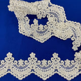 Beaded Corded Lace Trimming 100 Percent Polyester Net Mesh Fabric - Embroidered, 3.5" Width, Ivory With Silver, White With Silver, White (1 Yard)