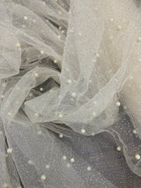 Glitter Mesh Fabric with Pearls