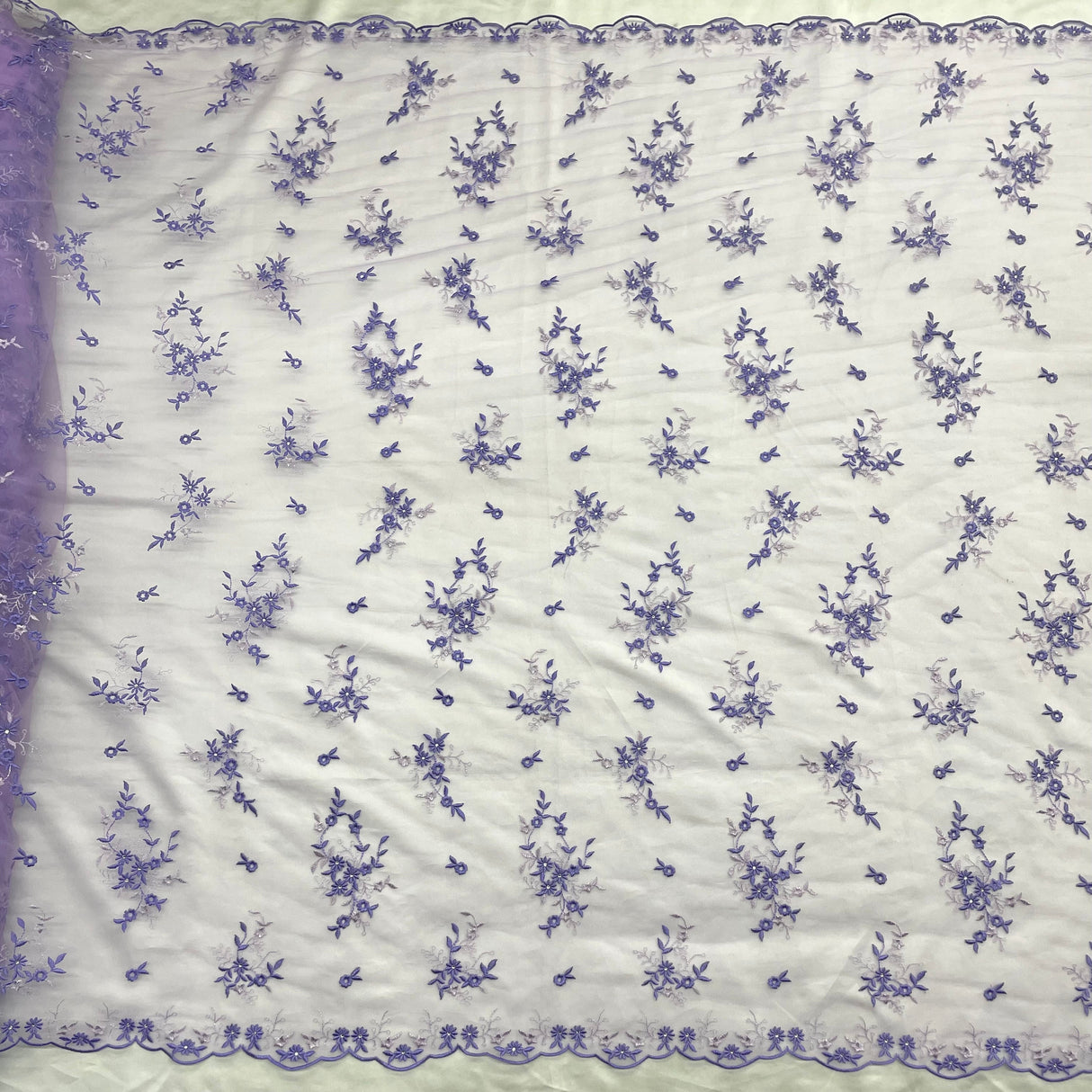 Beaded Lace Fabric Embroidered On 100 Percent Polyester Net Mesh - Yellow, Lilac, Brown/Orange, 54" Width (1 Yard)