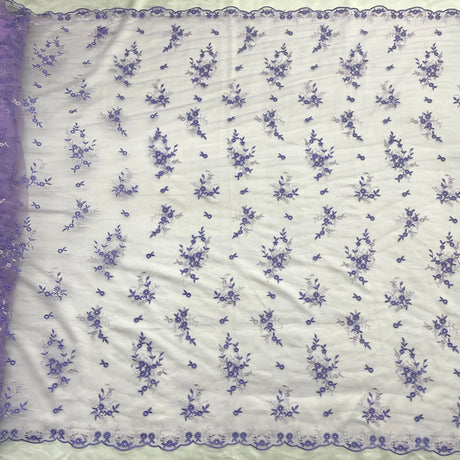 Beaded Lace Fabric Embroidered On 100 Percent Polyester Net Mesh - Yellow, Lilac, Brown/Orange, 54" Width (1 Yard)