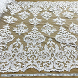 1 Yard Corded Bridal Lace Fabric Embroidered on 100 Percent Polyester Net Mesh Gold