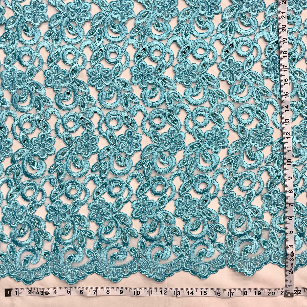 Beaded Corded Bridal Lace Ivory Mesh