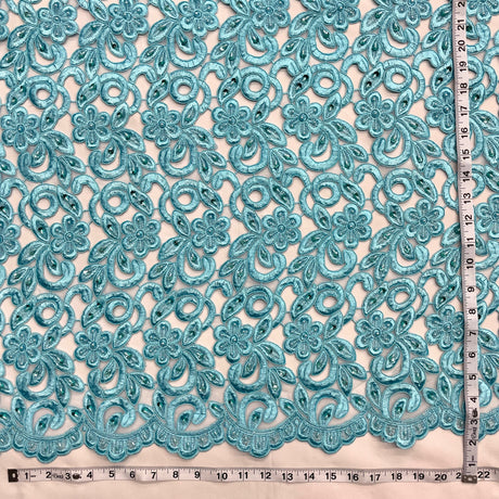 Beaded Corded Bridal Lace Ivory Mesh