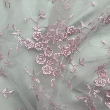 Beaded Lace Fabric on Polyester Net Mesh