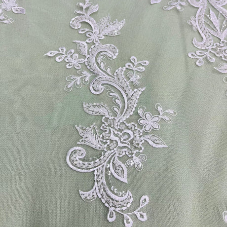 Beaded Lace Fabric on Polyester Net Mesh
