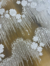 1 Yard Luxurious Beaded 3D Floral Lace Fabric Embroidered on 100% Polyester Net Mesh White