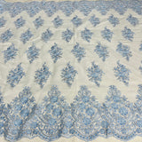 Beaded Corded Lace Fabric With Scallops