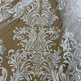 Beaded Lace Fabric on Polyester Net Mesh