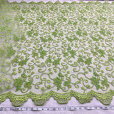 Beaded Corded Bridal Lace Polyester Fabric - Embroidered Net Mesh, 54" Width (1 Yard)
