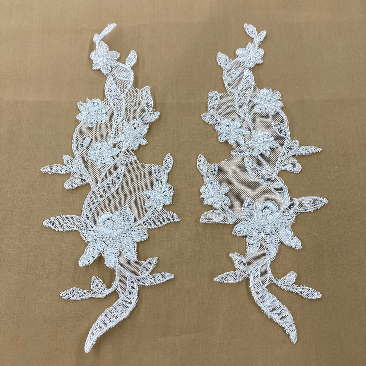 Corded Floral Applique Lace Pair 11" x 3"
