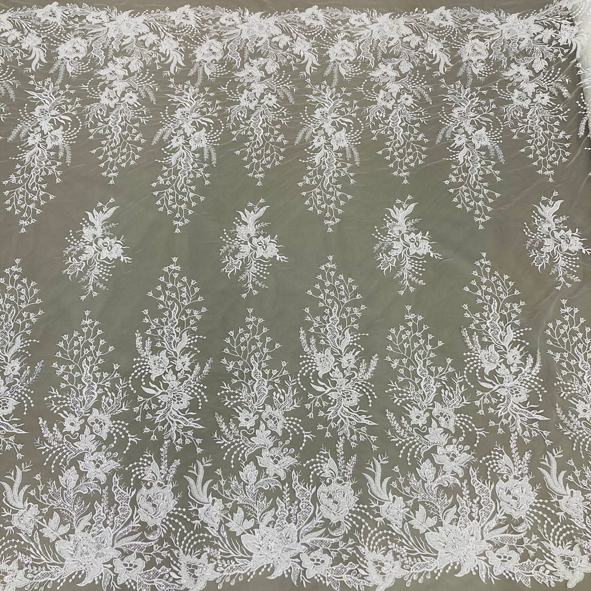 Beaded Lace Fabric on Polyester Net Mesh