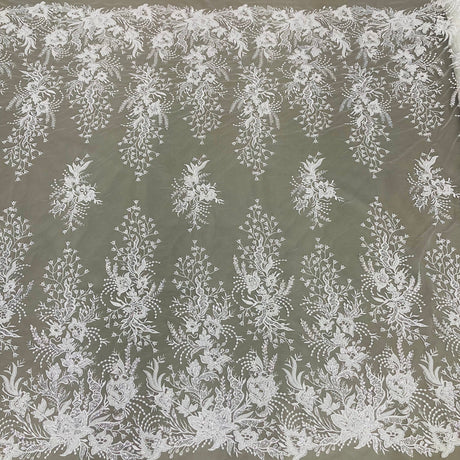 Beaded Lace Fabric on Polyester Net Mesh