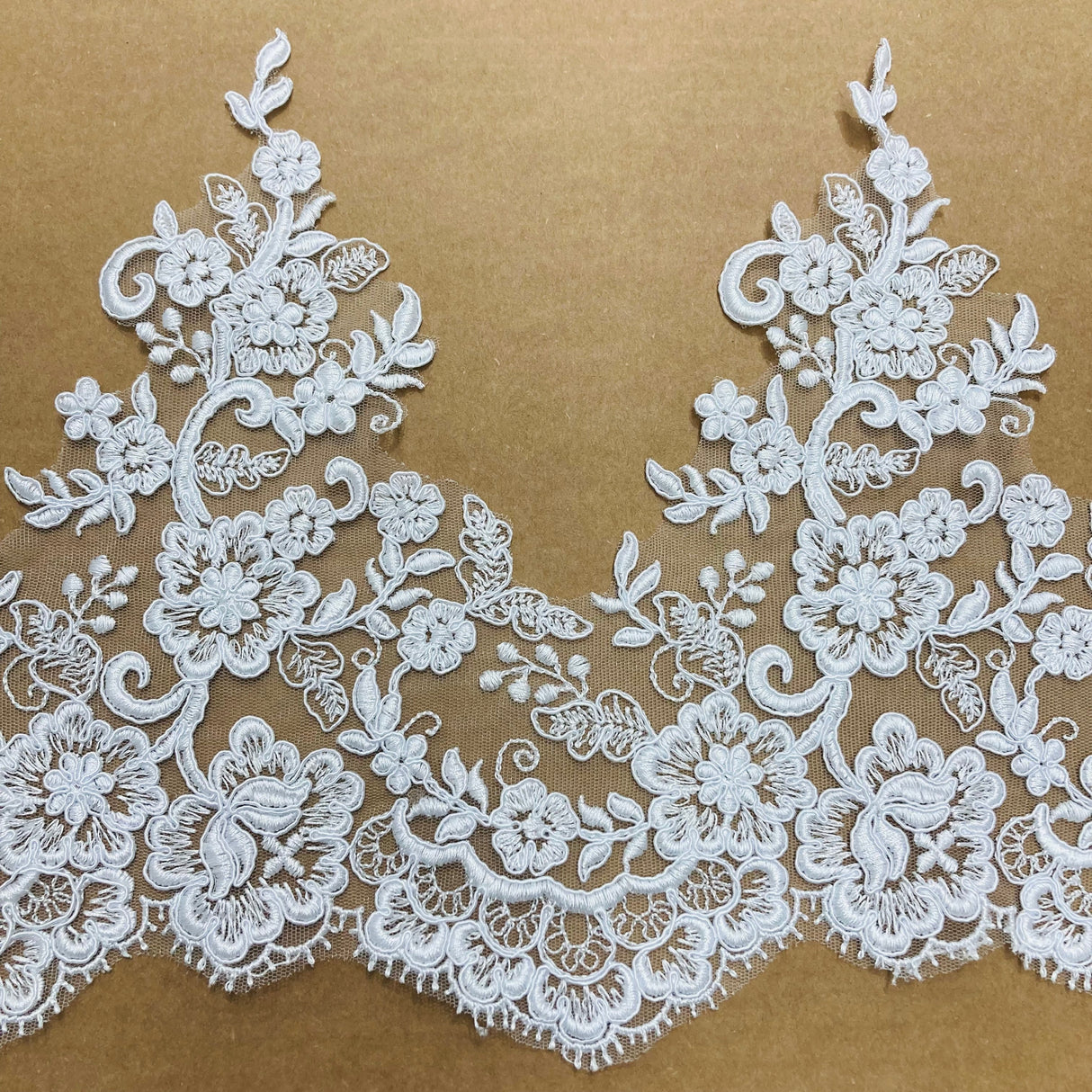 Embroidered Lace Trim Floral Corded Scalloped Edge 11"