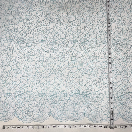 Corded Bridal Lace Fabric Embroidered On 100 Percent Polyester Net Mesh - Turquoise, Silver/Copper, Emerald, 53" Width (1 Yard)