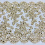 Double Sided Beaded & Corded Lace Trim Polyester Fabric - Embroidered Couture Lace, 14.5" Width (1 Yard)